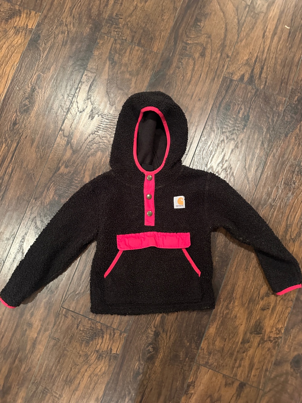 Carhartt Kids Black Sherpa Hoodie with Bright Pink Accents
